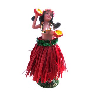 Aloha Wackel Hula M�dchen Figur (16cm) - Oben Ohne Rock Rot