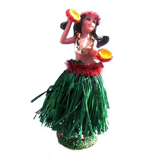 Aloha Wackel Hula M�dchen Figur (16cm) - Oben Ohne Rock Gr�n
